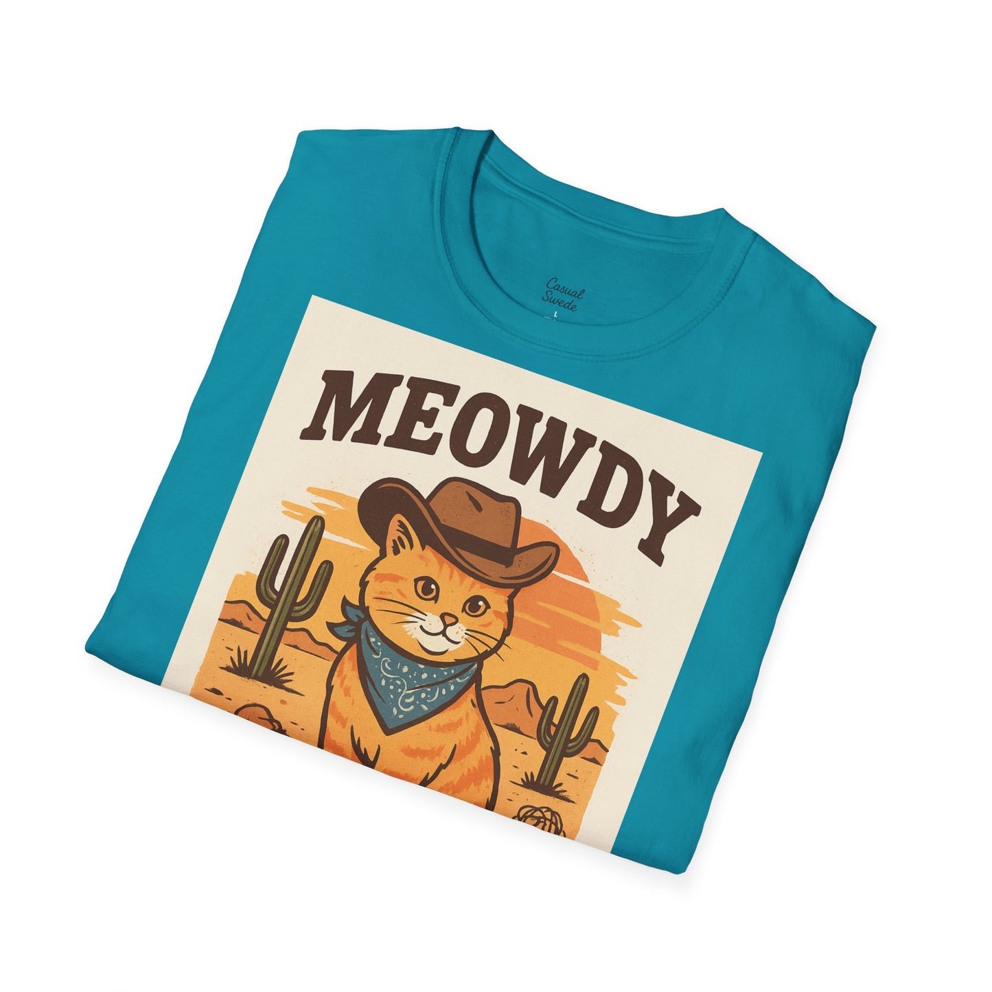 Cowboykatt-t-shirt, rolig katt-t-shirt, present till husdjursälskare, sommartröja, söta djurkläder, avslappnad stil, meowdy partner-tröja
